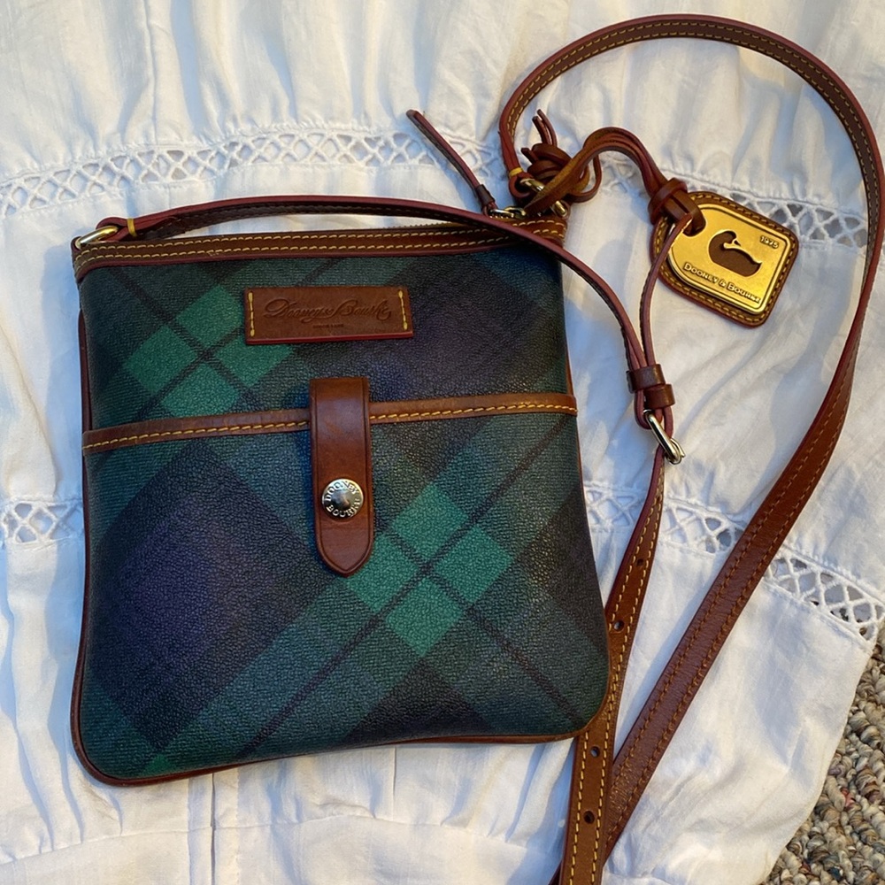 Dooney & Bourke Green Plaid Crossbody with Brown Leather Trim - Picture 3 of 12